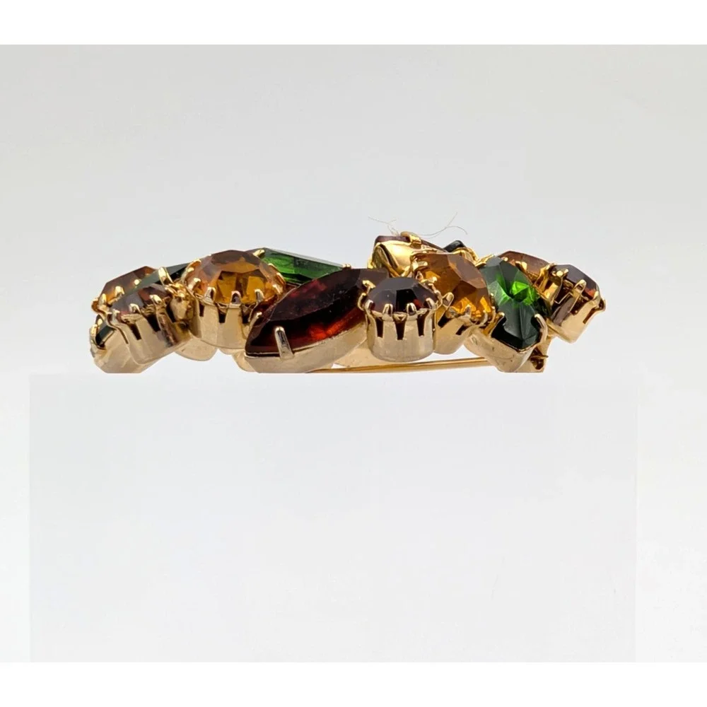 Vintage Marquise Rhinestone Wreath Brooch Gold Tone‎ 3D Fall Autumn